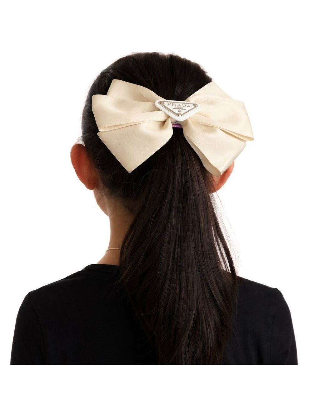 *Ivory Hair Accessory – Chic Bow with Logo (2)